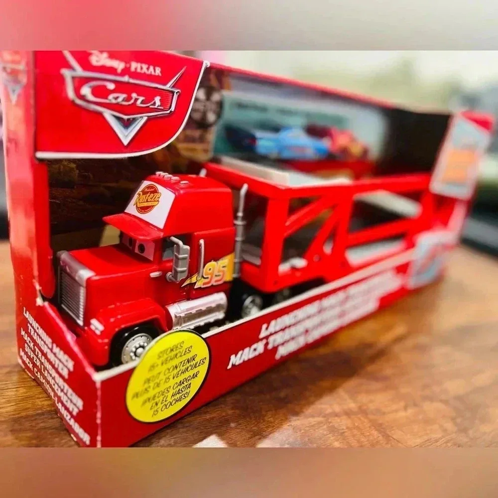 Disney Pixar Cars Launching Mack Transporter Truck Playset - Red Dinoco Transpor